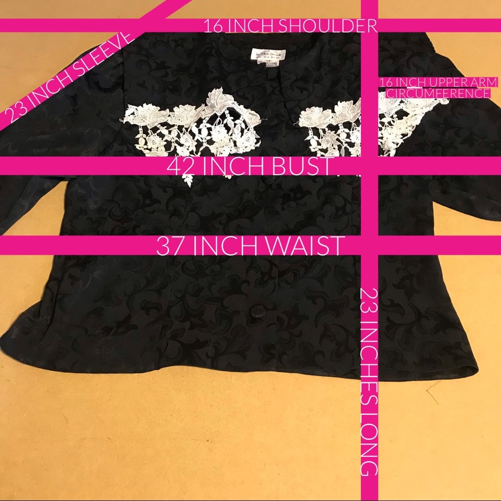 VINTAGE 1990'S IN THE MOOD BLACK BROCADE AND WHITE CROCHET LACE BLOUSE (14) - Picture 9 of 10